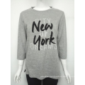 Grey letter print women's seven-quarter sleeve T-shirt